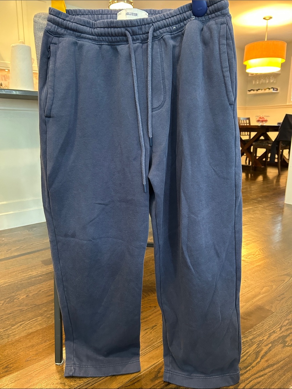 Hollister Men's Navy Blue Drawstring Fleece Joggers